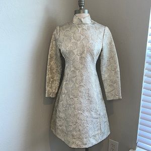 Vintage Cream and Gold Brocade Mini Dress